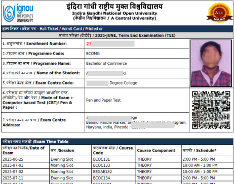 ignou hall ticket  admit card june 2025 download